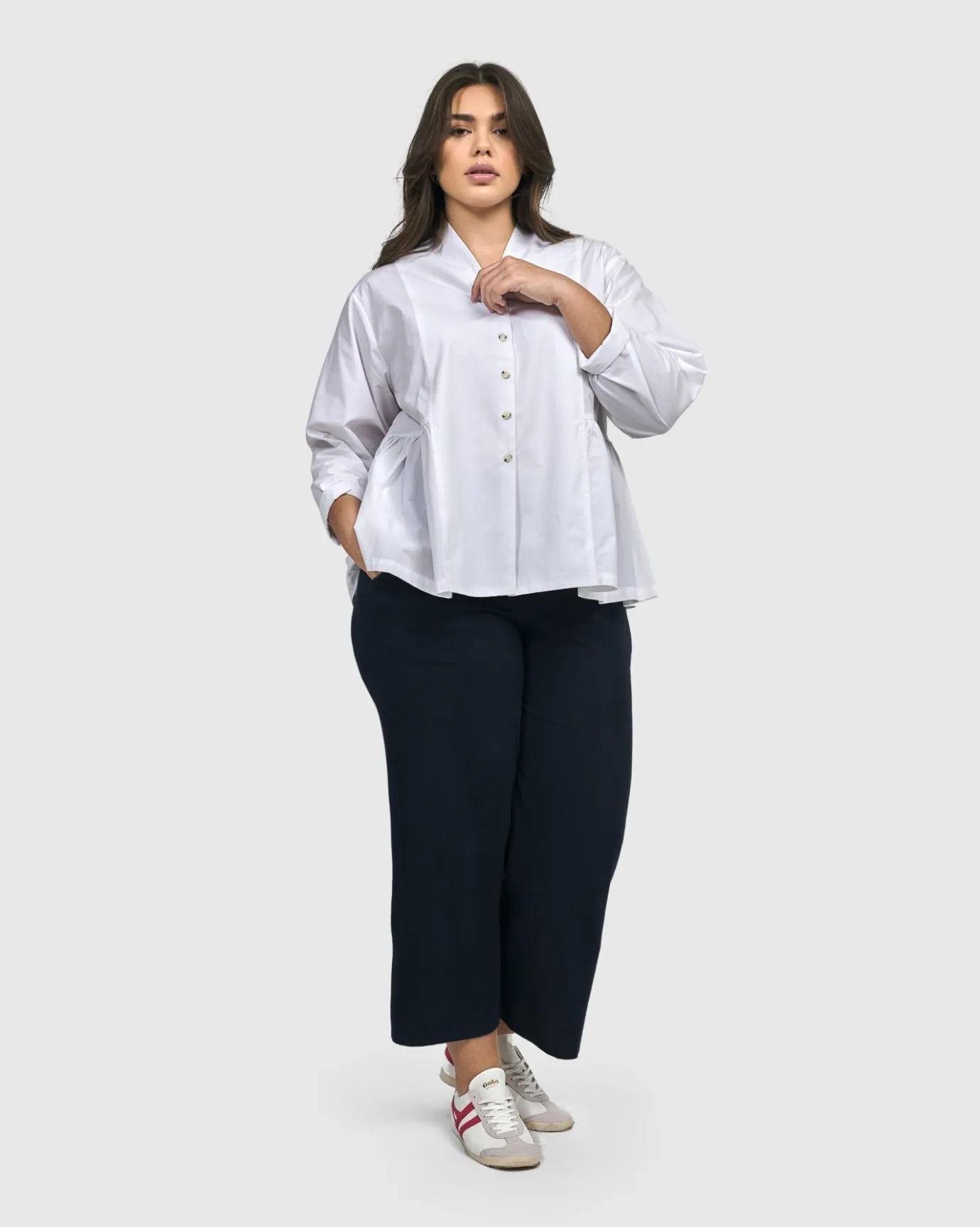 Women Alembika Plus<Addison Peplum Blouse, White