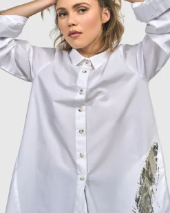 Women Alembika Plus<Albany Button Down Tunic Top, White