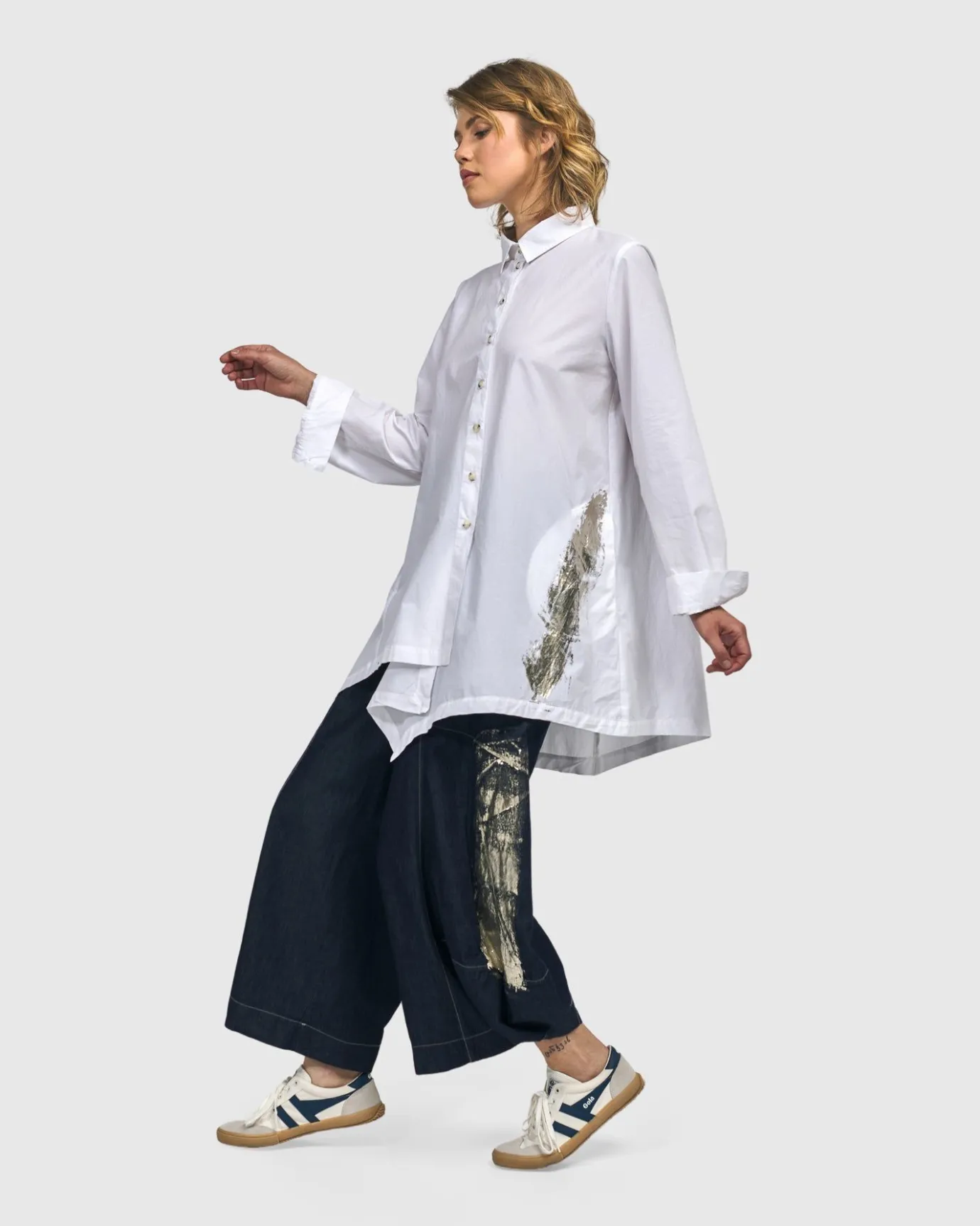 Women Alembika Plus<Albany Button Down Tunic Top, White