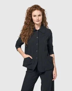 Women Alembika Plus<Audrey Shirt Jacket, Pinstripes