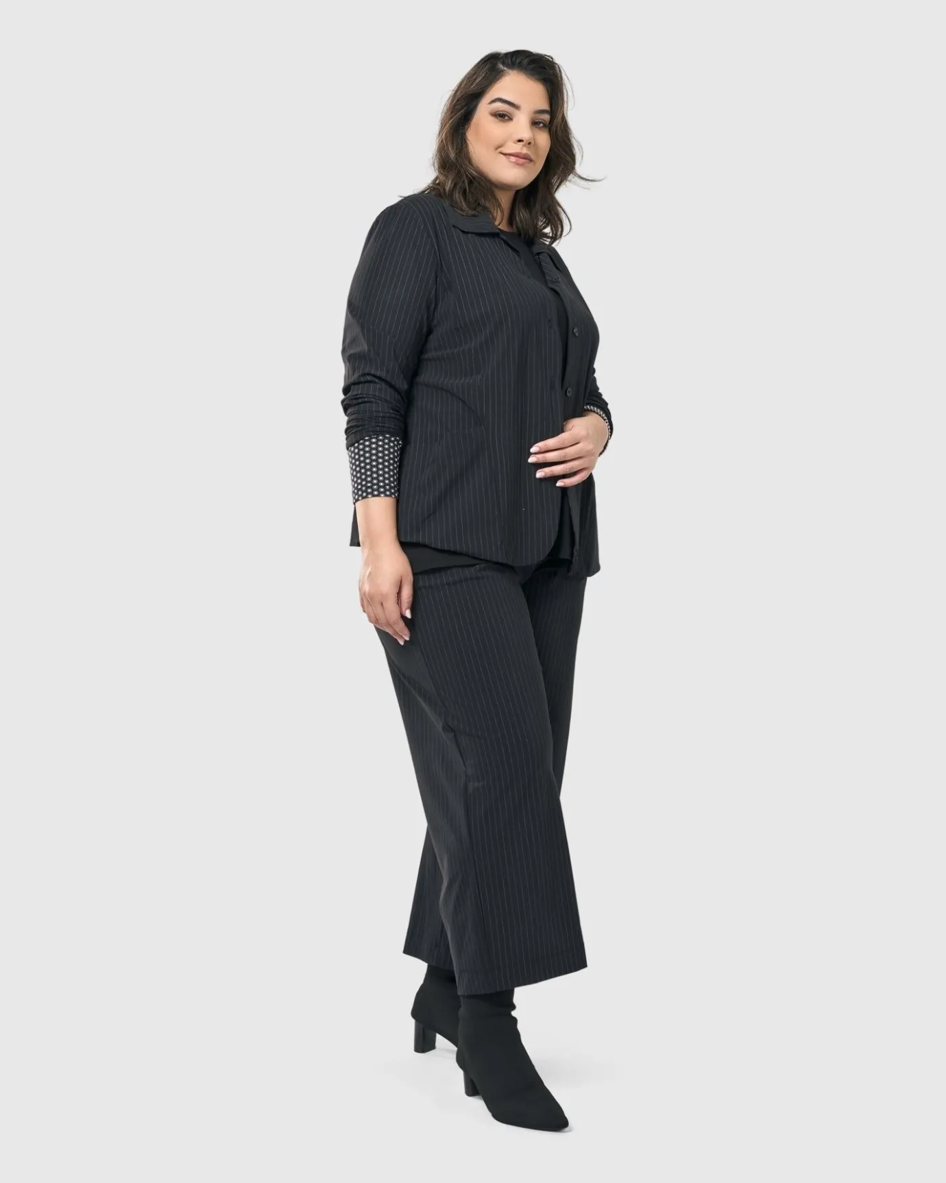 Women Alembika Plus<Audrey Shirt Jacket, Pinstripes