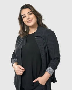 Women Alembika Jackets<Audrey Shirt Jacket, Pinstripes