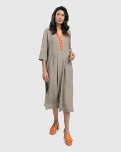 Women Alembika Plus<Cool Breeze Linen Maxi Dress, Ecru