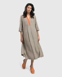 Women Alembika Plus<Cool Breeze Linen Maxi Dress, Ecru