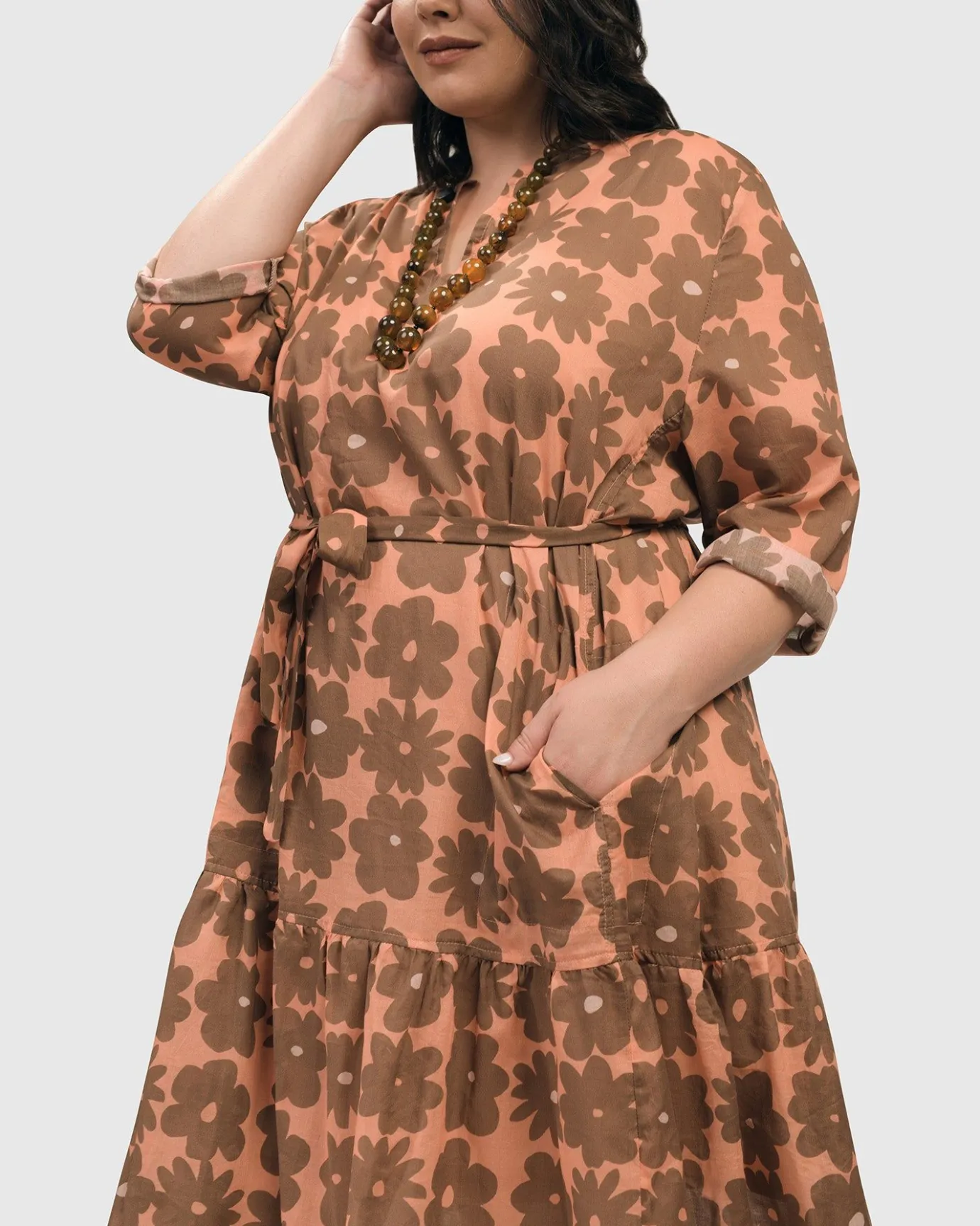 Women Alembika Plus<Dahlia Cotton Voile Swing Dress, Peach/Earth