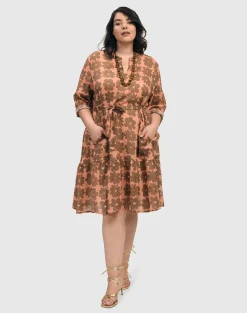 Women Alembika Plus<Dahlia Cotton Voile Swing Dress, Peach/Earth