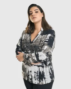 Women Alembika Plus<Digi V-Neck Pullover Top, Marble