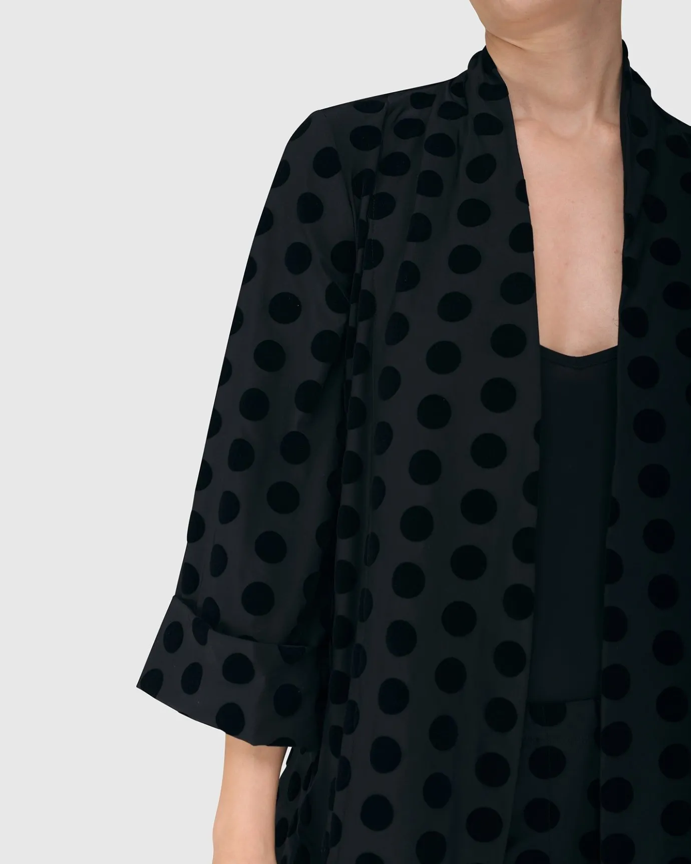 Women Alembika Plus<Dot Flocked Swing Jacket, Black