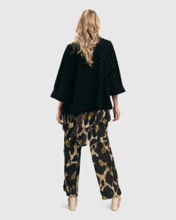 Women Alembika Plus<Dot Flocked Swing Jacket, Black