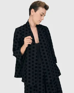 Women Alembika Plus<Dot Flocked Swing Jacket, Black
