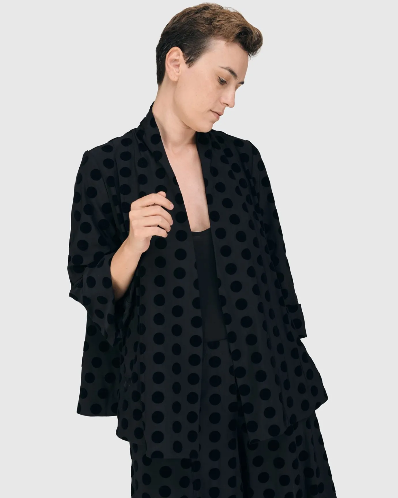 Women Alembika Jackets<Dot Flocked Swing Jacket, Black