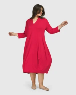 Women Alembika Plus<Essential Cocoon Dress, Red Rose