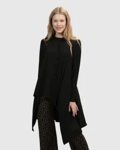 Women Alembika Plus<Essential Hi-Lo Button Down Top, Black
