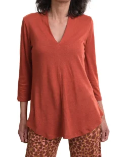 Women Alembika Tops & Tunics<Essential Linen V-Neck Top, Orange