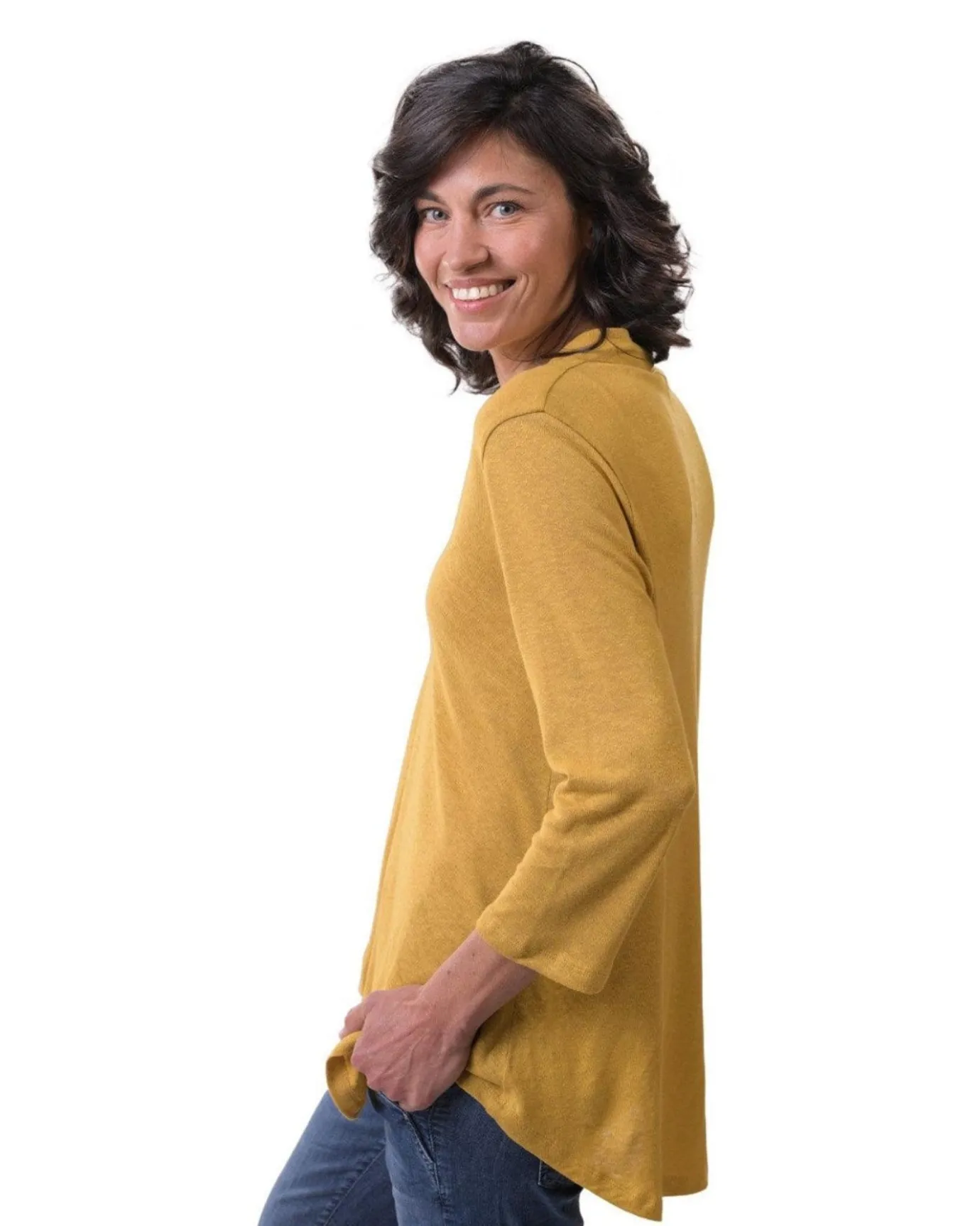 Women Alembika Plus<Essential Linen V-Neck Top, Yellow