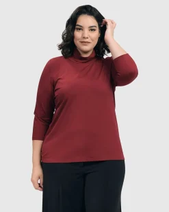 Women Alembika Plus<Essential Mockneck Top, Plum