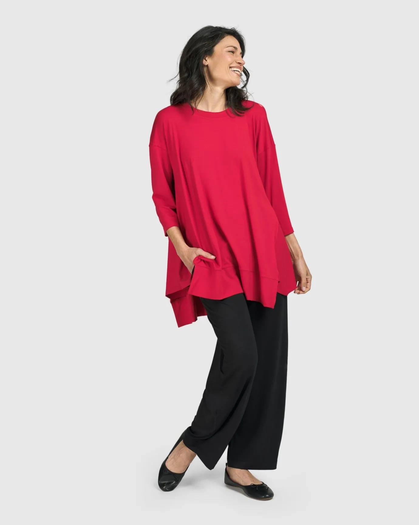 Women Alembika Plus<Essential Oversized Trapeze Top, Red Rose