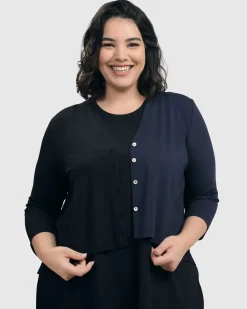 Women Alembika Plus<Essential 2-Tone Crop Cardigan, Navy