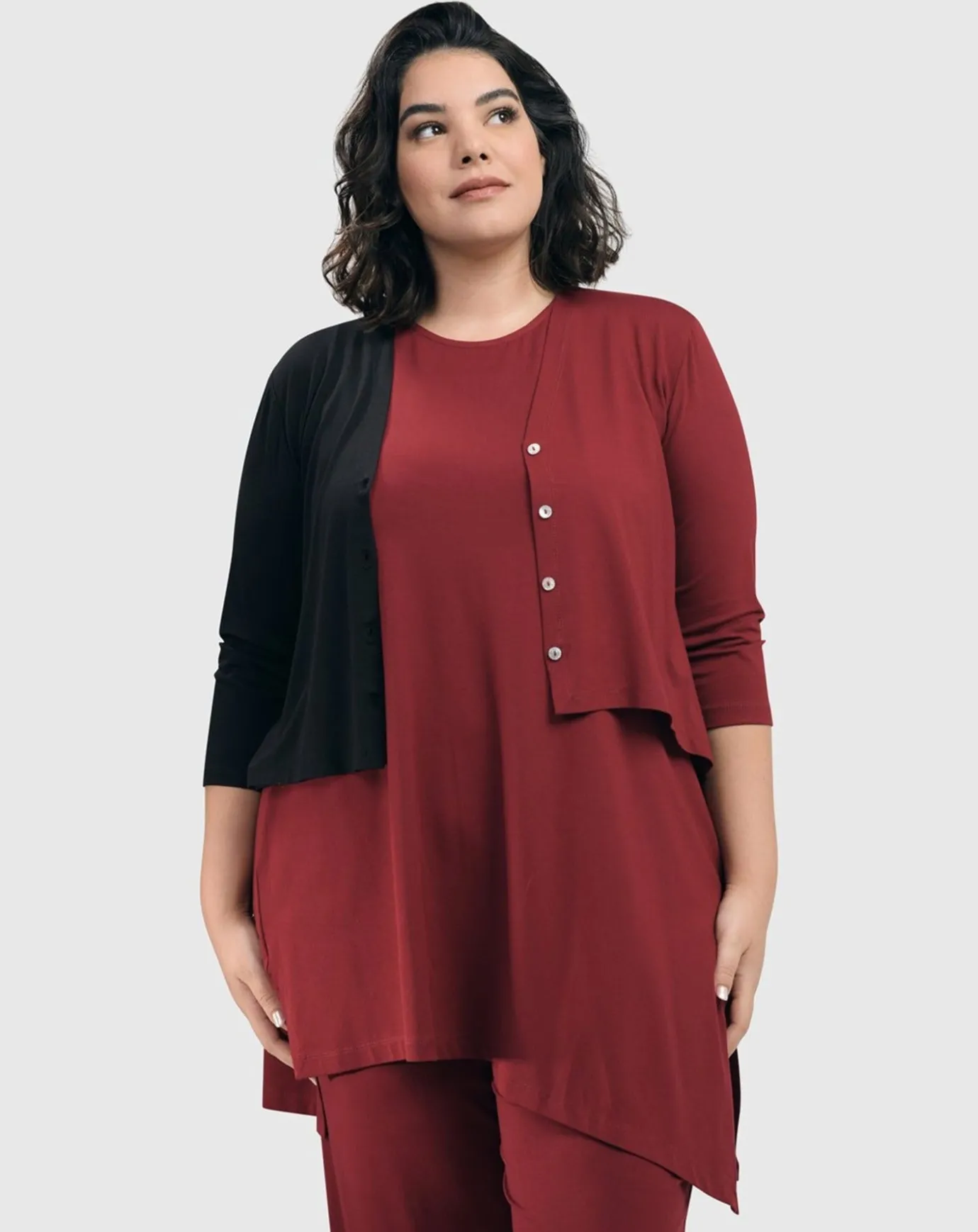 Women Alembika Plus<Essential 2-Tone Crop Cardigan, Plum