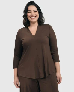 Women Alembika Plus<Essential V-Neck Top, Coffee