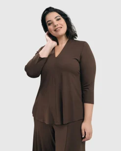 Women Alembika Plus<Essential V-Neck Top, Coffee