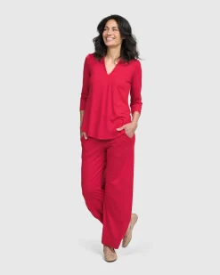 Women Alembika Tops & Tunics<Essential V-Neck Top, Red Rose