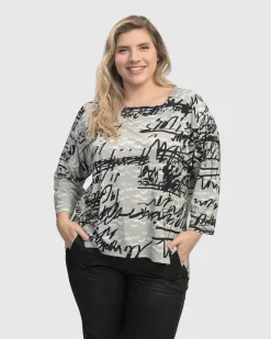 Women Alembika Plus<Flirty Cutaway Boxy Top, Script