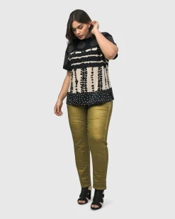 Women Alembika Plus<Iconic Stretch Jeans, Green Snake