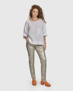 Women Alembika Plus<Iconic Stretch Jeans, Metallic Luster