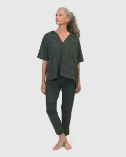 Women Alembika Tops & Tunics<Inhale Hooded Hi-Lo Top, Forest Tie-Dye
