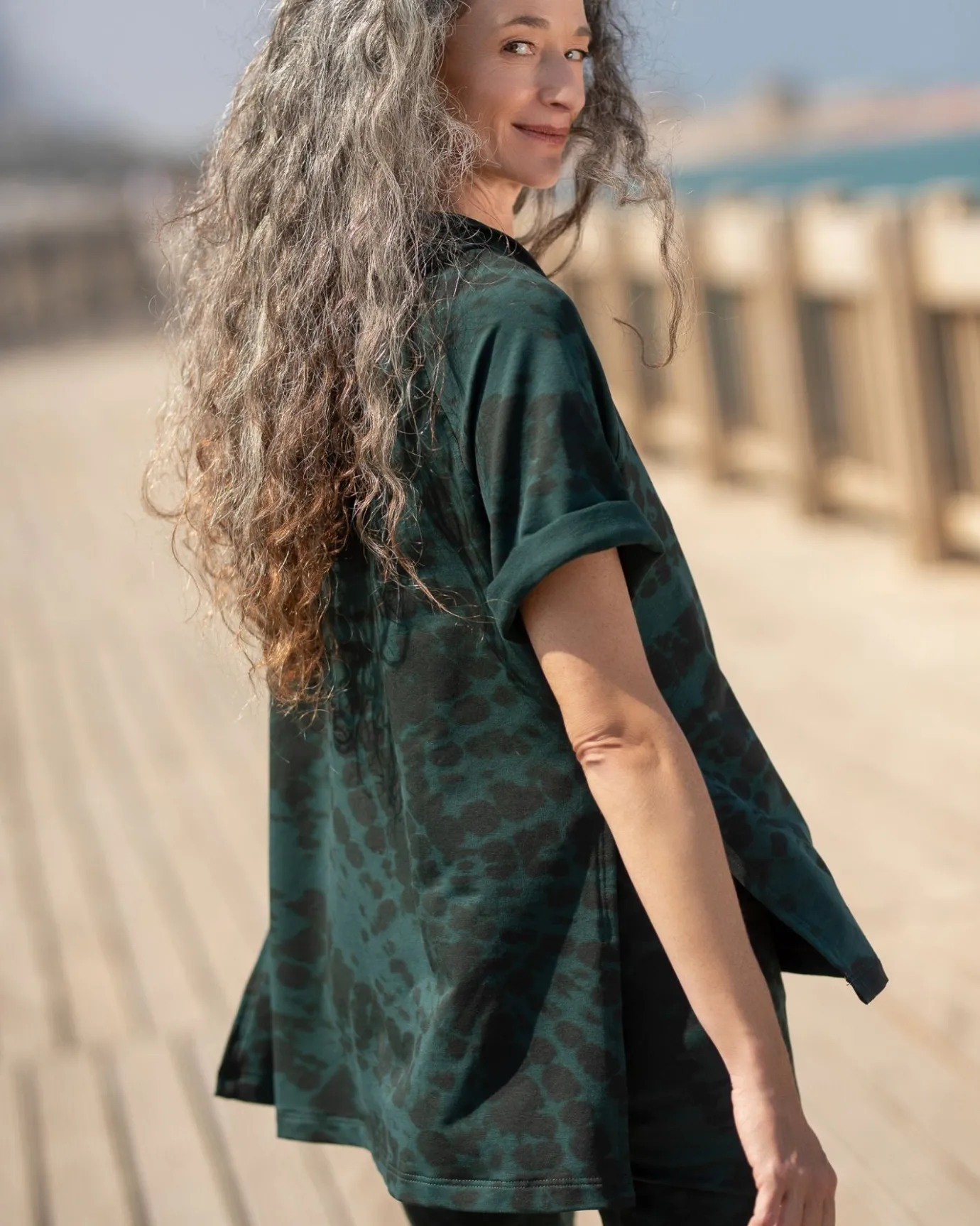 Women Alembika Tops & Tunics<Inhale Hooded Hi-Lo Top, Forest Tie-Dye