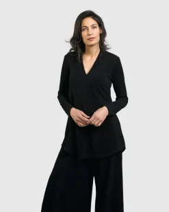 Women Alembika Tops & Tunics<Jacquard V-Neck Tunic Top, Black