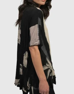 Women Alembika Plus<Laila Crinkle Trapeze Top, Stripe/Roses