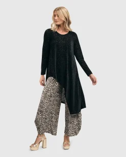 Women Alembika Plus<Leo Flocked Velvet Hi-Lo Tunic Top, Black
