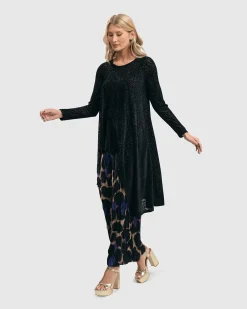Women Alembika Plus<Leo Flocked Velvet Hi-Lo Tunic Top, Black