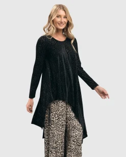 Women Alembika Plus<Leo Flocked Velvet Hi-Lo Tunic Top, Black