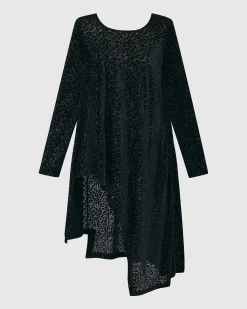 Women Alembika Plus<Leo Flocked Velvet Hi-Lo Tunic Top, Black