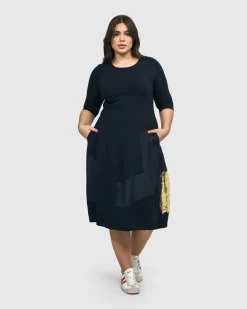 Women Alembika Plus<Lexington Crew Cocoon Dress, Navy