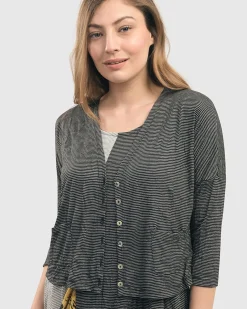 Women Alembika Plus<Linea Crinkle Crop Cardy, Black