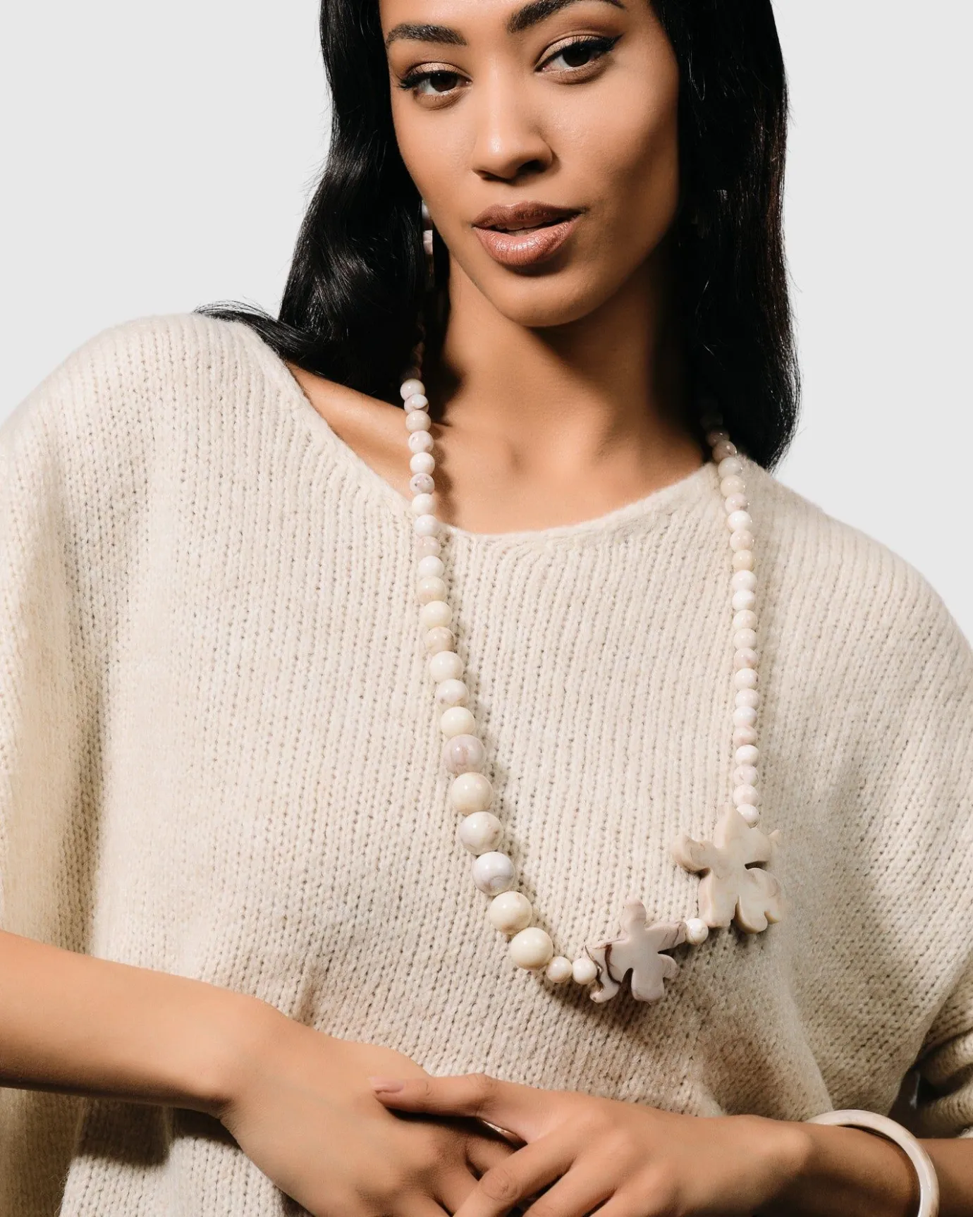 Women Alembika Accessories<Lotus Bead Necklace, Oat