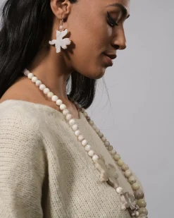 Women Alembika Accessories<Lotus Hook & Bead Earrings, Oat