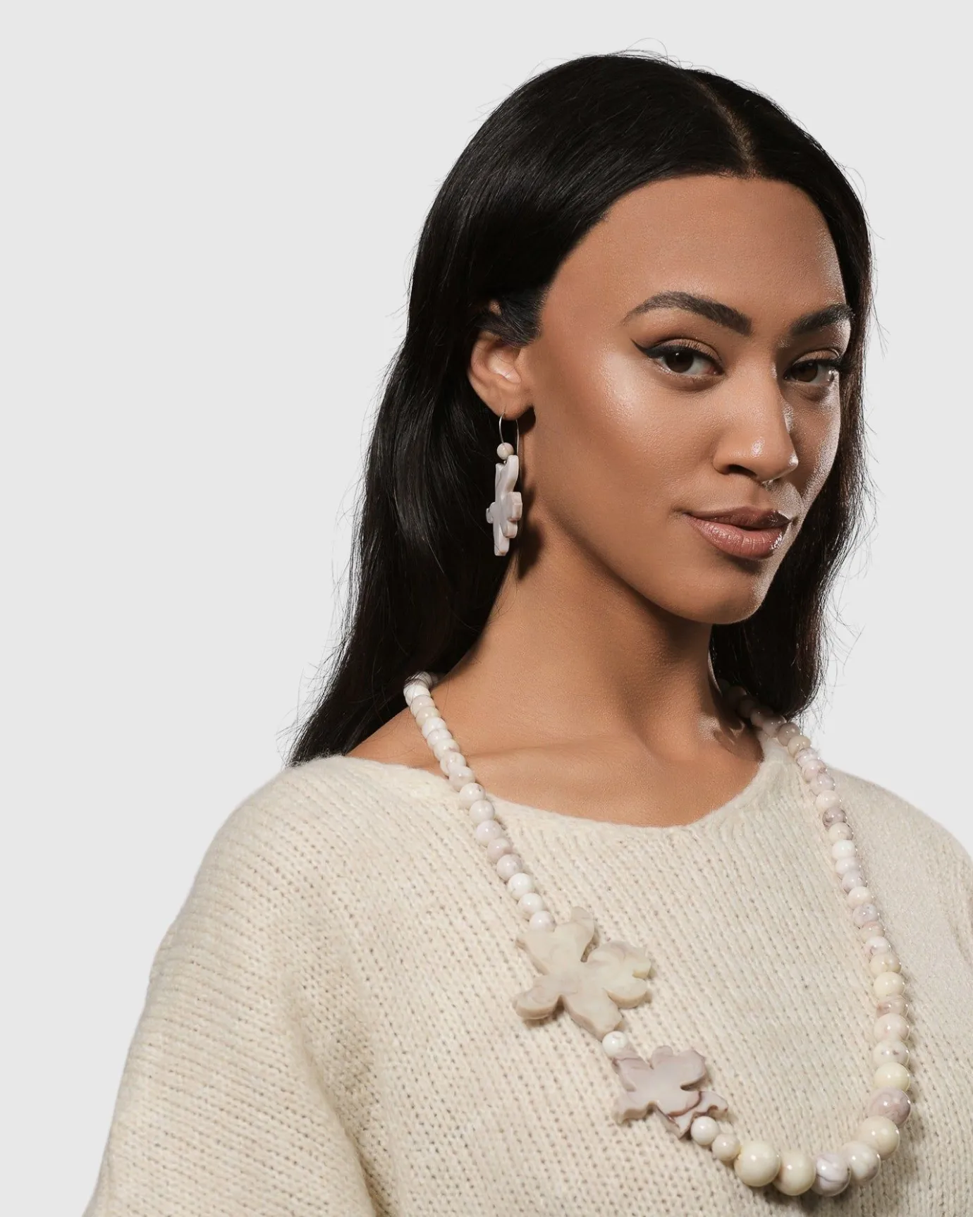 Women Alembika Accessories<Lotus Hook & Bead Earrings, Oat