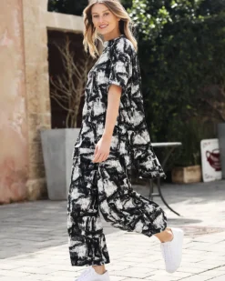 Women Alembika Plus<Marble Crinkle Punto Pants, Black