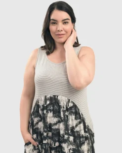Women Alembika Plus<Marble Crinkle Tank Dress, Black