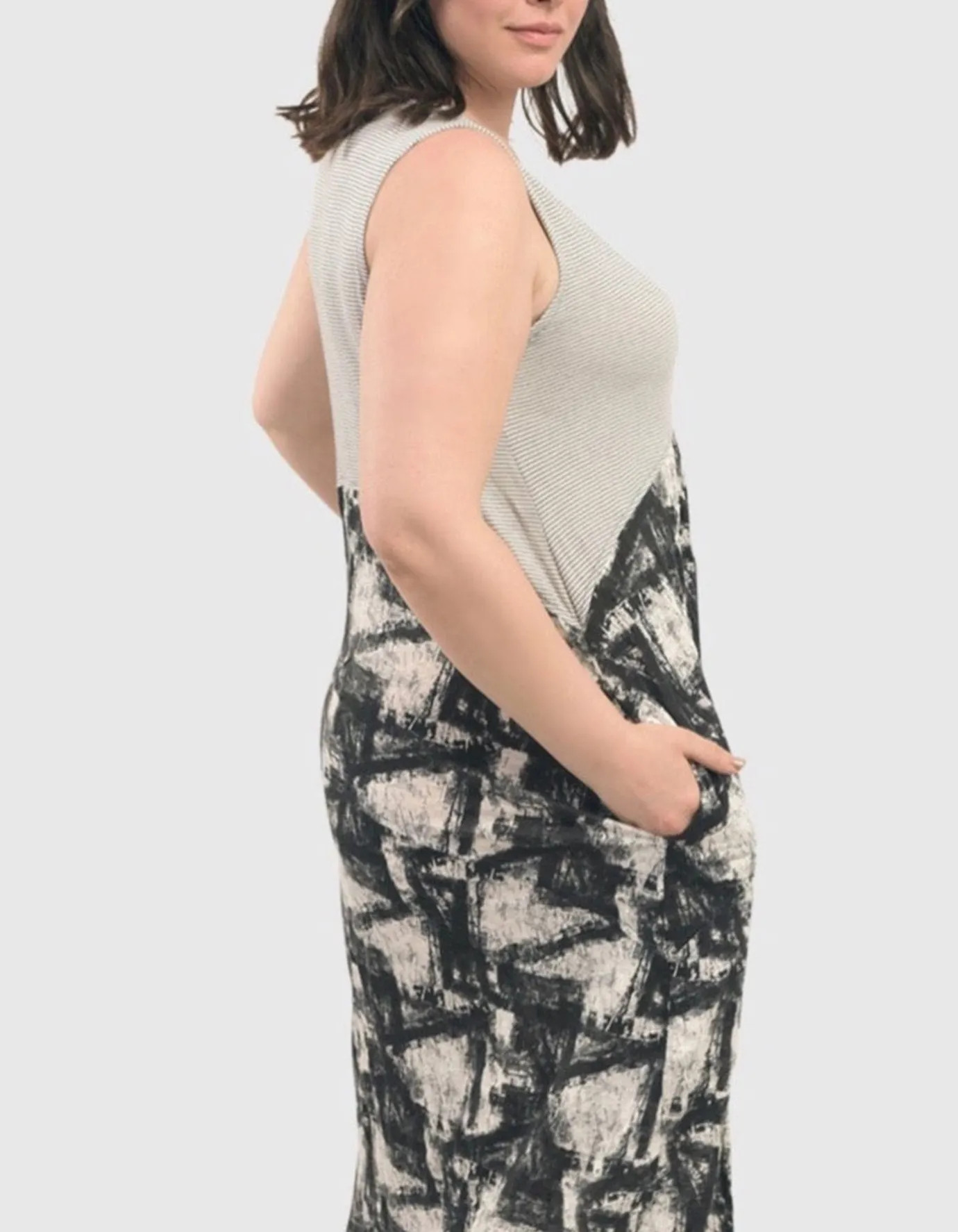Women Alembika Plus<Marble Crinkle Tank Dress, Black