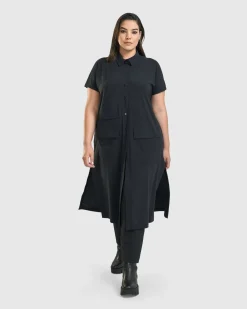 Women Alembika Plus<Matrix Short Sleeve Duster, Black