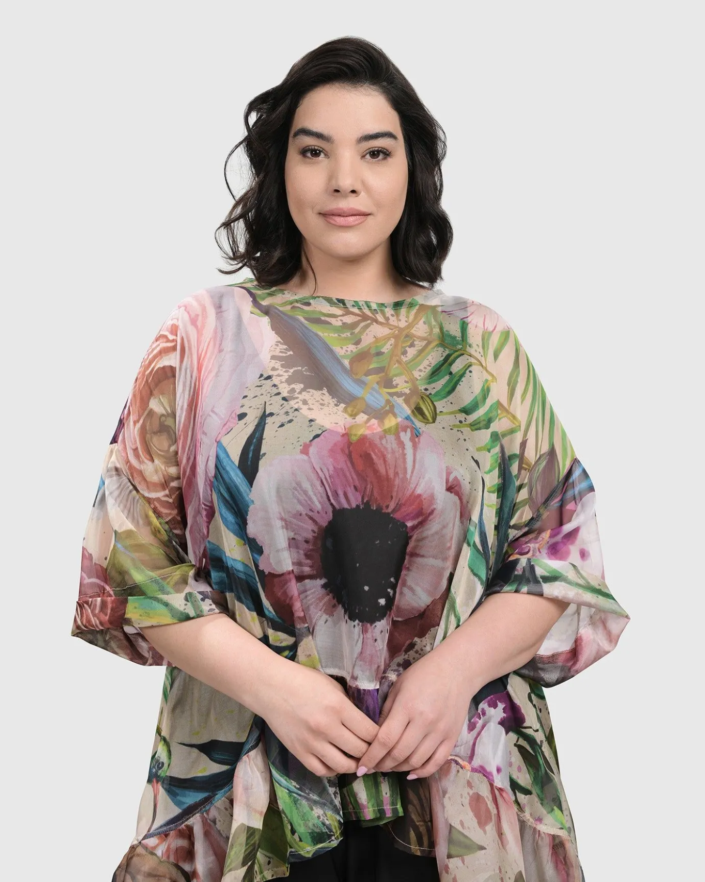 Women Alembika Plus<Moonflower Hi Lo Tunic Top, Bouquet
