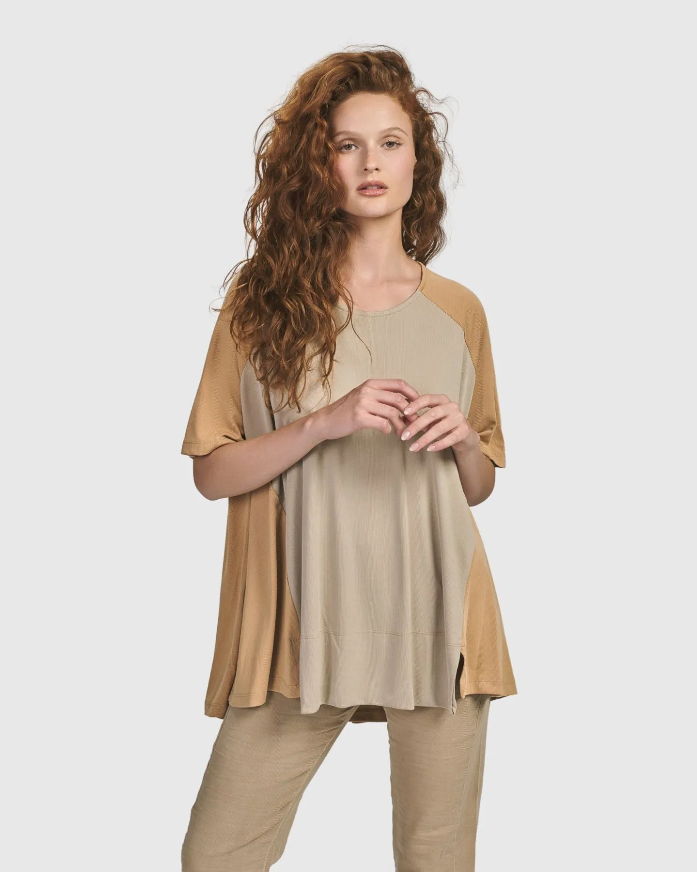 Women Alembika Plus<Oasis Colorblock Trapeze Top, Tan