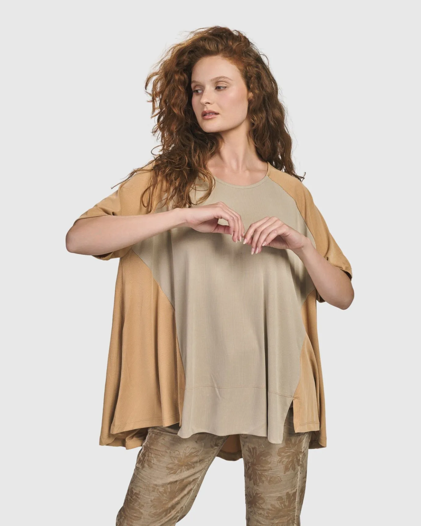 Women Alembika Plus<Oasis Colorblock Trapeze Top, Tan