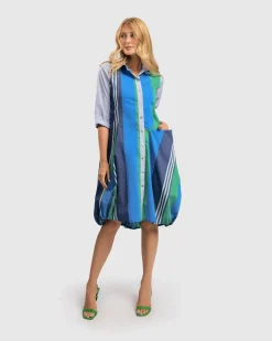 Women Alembika Plus<Ocean Stripe Wonderful Dress, Marine